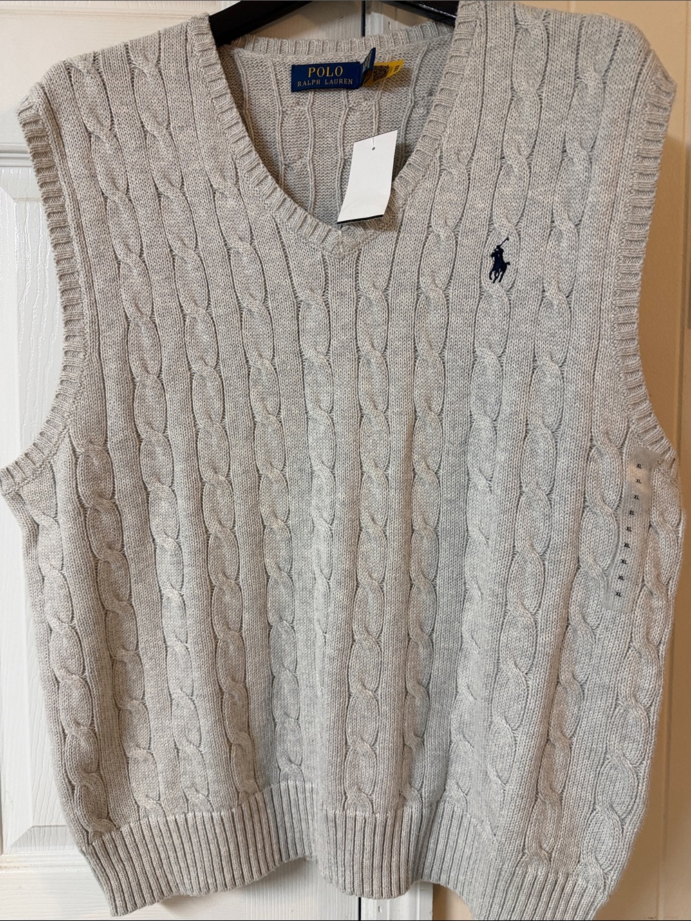 Polo by Ralph Lauren Light Gray Cable Knit V-Neck Sweater Vest